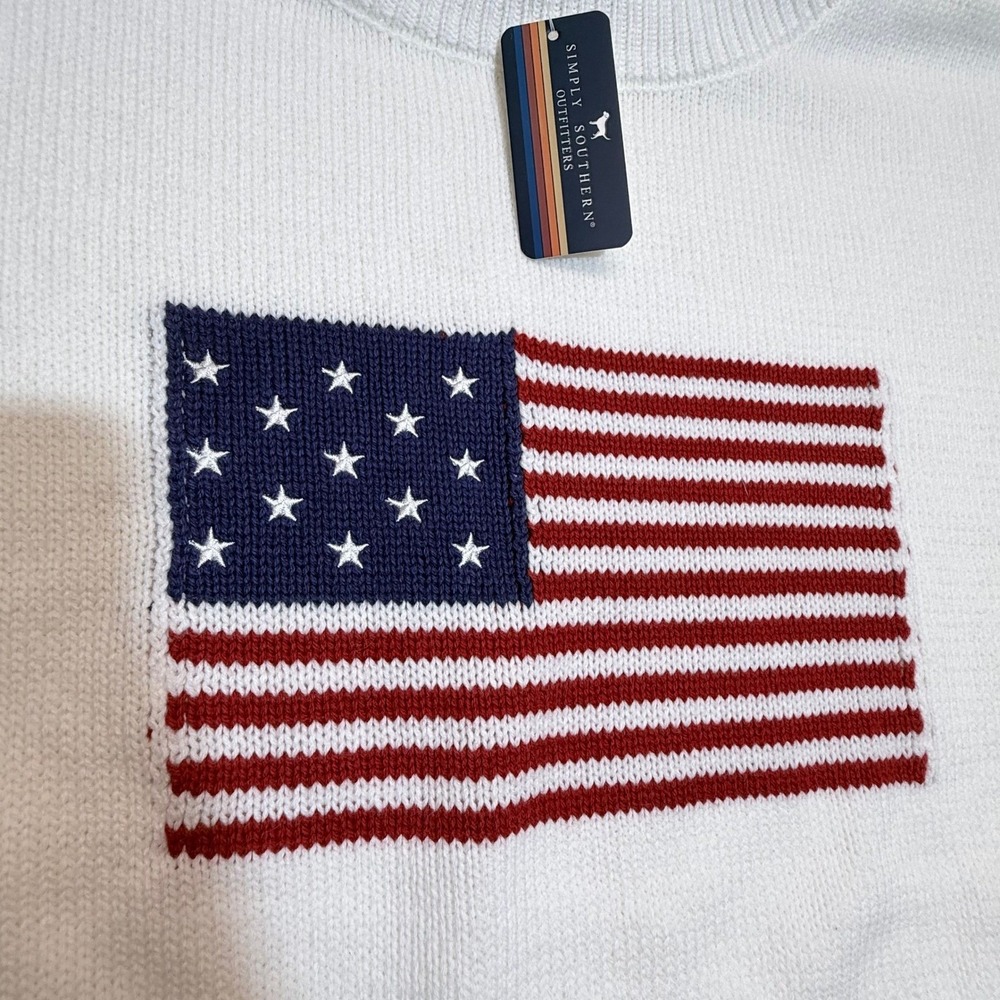 Simply Southern American Flag Knit Sweater White Patriotic Crewneck NEW - Picture 4 of 9
